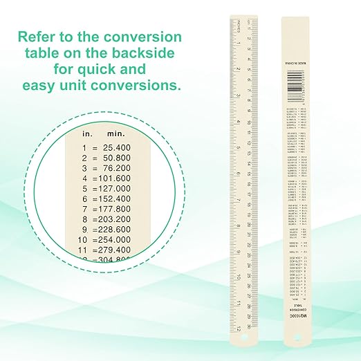 PATIKIL 30cm/12 Metal Ruler, 2 Pack Aluminum Alloy Rulers with Centimeters, Millimeters, Inches and Conversion Table Straight Edge Ruler for Writing Machinist Drafting, Beige-DeskLoop Office