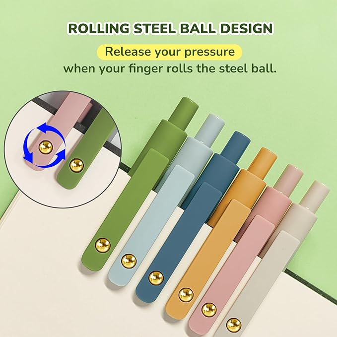 Gel Pens, 12 Pcs Black Ink Pens for Women, 0.5mm Fine Point Smooth Writing Pens, High-End Series Retractable Pens for Journaling Note Taking (12 Pcs Gold Morandi and Vintage)-DeskLoop Office