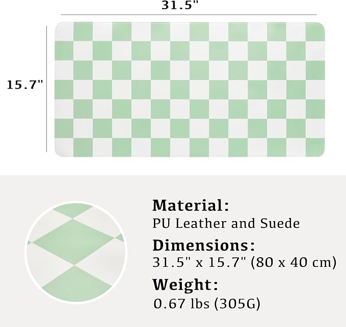 Ohocut Checkered Desk Mat, 31.5" x 15.7" Large Cute Sage Green Aesthetic Retro - Image 6