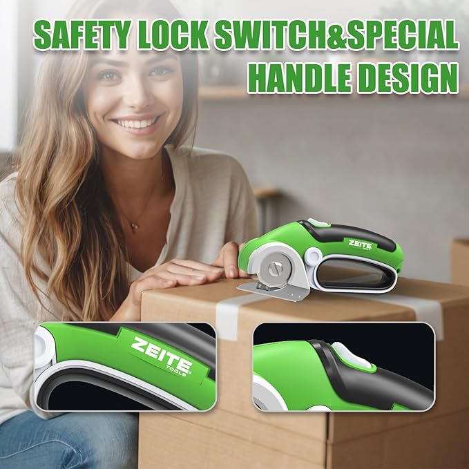 ZEITE 4V Cardboard Box Cutter,Cordless Electric Scissors,with 2 Blades,Storage Box,USB Charging Cable,Max Cutting 1/4",Ideal for Cardboard,Thin Carpet & Plastic Recycling,Easy to Hold and Safe-DeskLoop Office