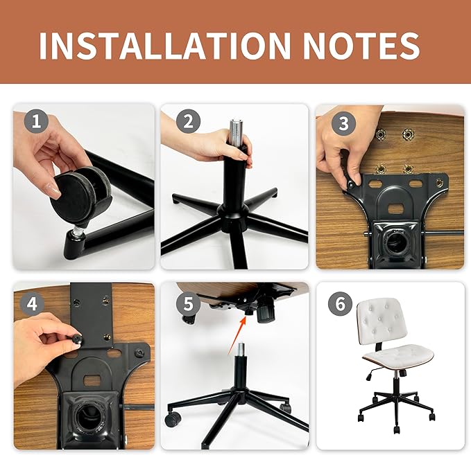 Small Home Office Chair – Adjustable Height, Armless PU Leather Mid-Back Desk Chair with Swivel Wheels, Walnut Finish, Perfect for Study or Bedroom, White-DeskLoop Office