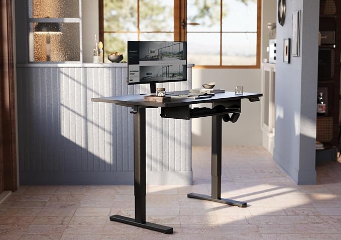 YDN Standing Desk with Keyboard Tray, 48 Inch Height Adjustable Desk with Cable Management, Black Stand Up Desks for Home and Office, 48inch Black-DeskLoop Office