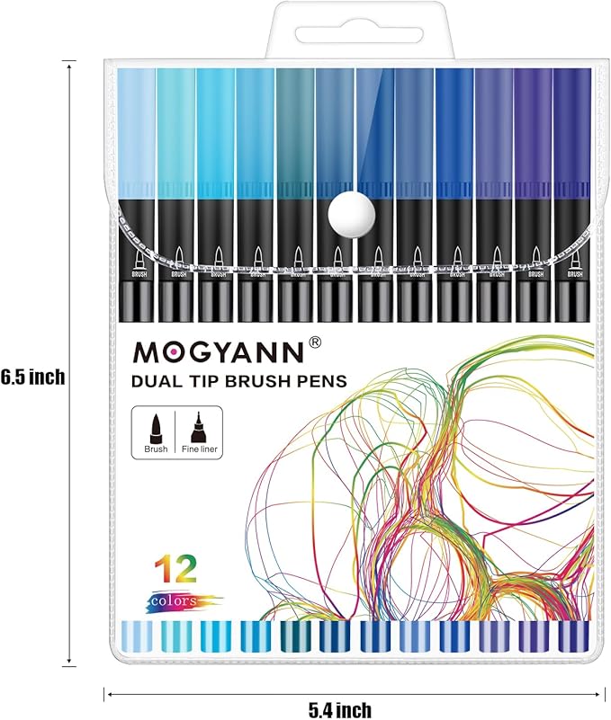 Mogyann Blue Markers, 12 Pack Dual Brush Pens Drawing Markers for Art Sketching-DeskLoop Office