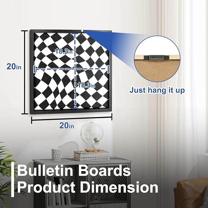 Cork Bulletin Board with Decorative Black and White Linen – 20x20 Inch Square Pin Board for Walls, Girls Vision Board for Organizing Notes, Photos & Reminders, Perfect for Office & Home-DeskLoop Office