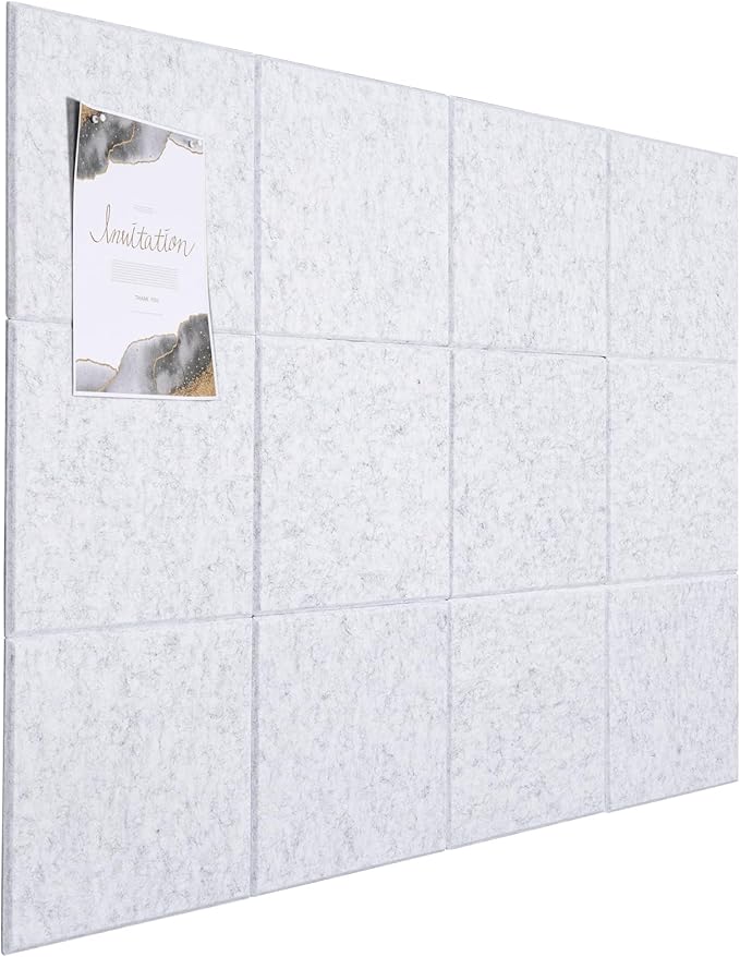 Large Cork Board Alternative, 12 Pack Felt Board with Safe Removable Adhesive Tabs Felt Wall Tiles, Large Cork Boards for Walls, Cork Board for Home Office, Pin Boards for Walls, Marble White-DeskLoop Office