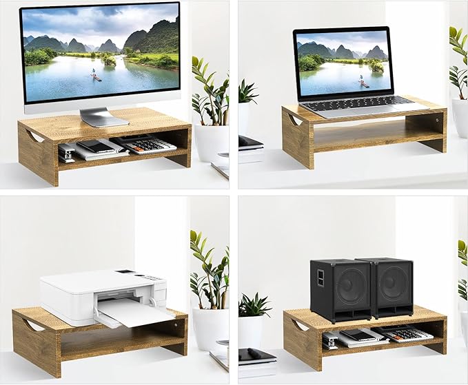 Zimilar Monitor Stand Riser, 2 Tiers Laptop Computer Monitor Riser for PC Screen, iMac, Desktop Wooden Screen Monitor Stand Riser with Storage Organizer for Home Office-DeskLoop Office