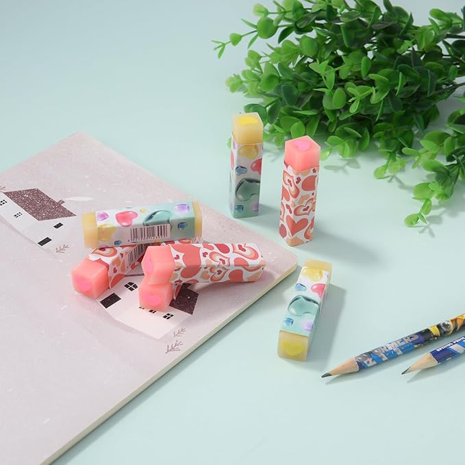 16 Pack Heart Erasers, Kawaii Jelly Erasers for Kids, Red-DeskLoop Office