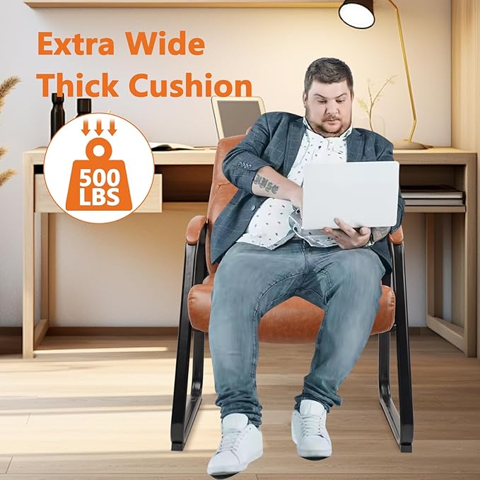 CLATINA Big & Tall 500 lb. Guest Chair, PU Leather Office Reception Chairs with Sled Base, Desk Chair No Wheels for Waiting Room Conference Lobby Computer Living Room, Brown, 4 Pack-DeskLoop Office