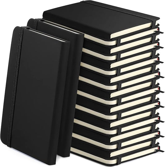 Honoson 20 Pack Lined Journal Notebooks A5 Hardcover Executive Notebook 5.5" x 8.3" PU Leather Wide Ruled Journals Bulk with Elastic Band for Home Business Office School Supplies(Black)-DeskLoop Office