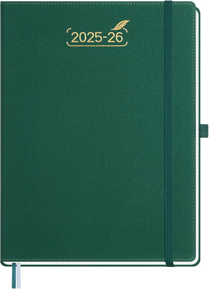 BEZEND Weekly Planner 2025-2026 with 2 Columns, 8.5" x 11" Academic Calendar 18 Months (Jul 25-Dec 26) Life Work Appointment Book with Monthly Tab, PU Leather Hardcover - Evergreen-DeskLoop Office