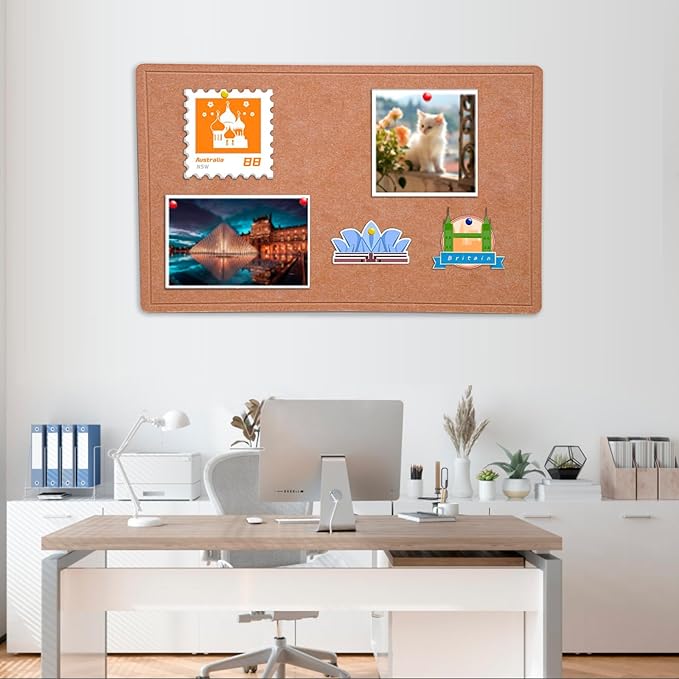 Bulletin Board - 23.5 x 17.5 inches Decorative Felt Pin Board - Cork Board Alternative for Wall - Foldable Photo Board Self-Adhesive Prayer Board with 20 Pushpins - Ginger Yellow-DeskLoop Office