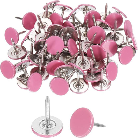 uxcell 100Pcs Upholstery Tacks, 11mmx13mm Flat Head Thumb Tack Decorative Furniture Nails Push Pins for Furniture Sofa Headboards, Pink-DeskLoop Office