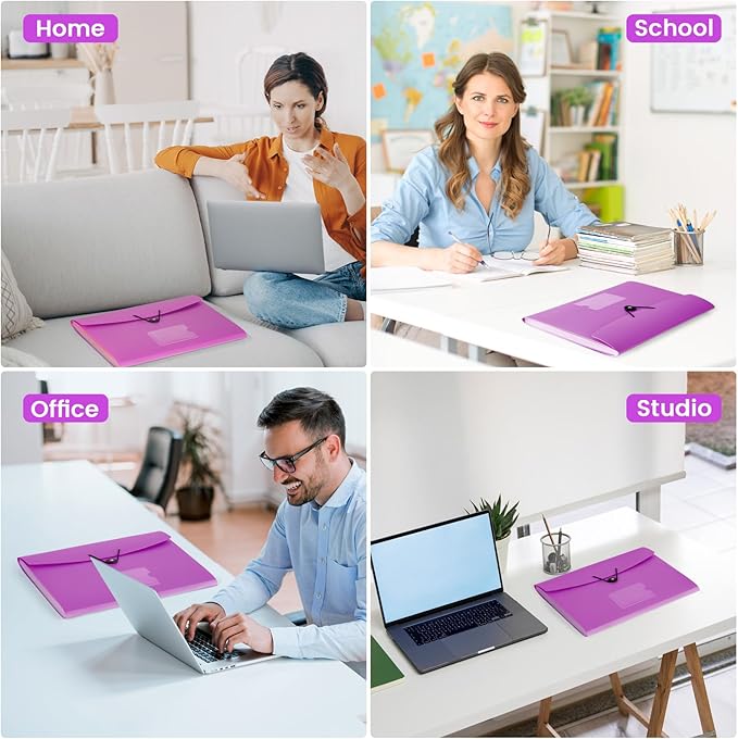 13 Pocket Expanding File Folder Accordian File Organizer, A4 Letter Size Paper Document Receipt Holder for School Office Supplies, Purple-DeskLoop Office