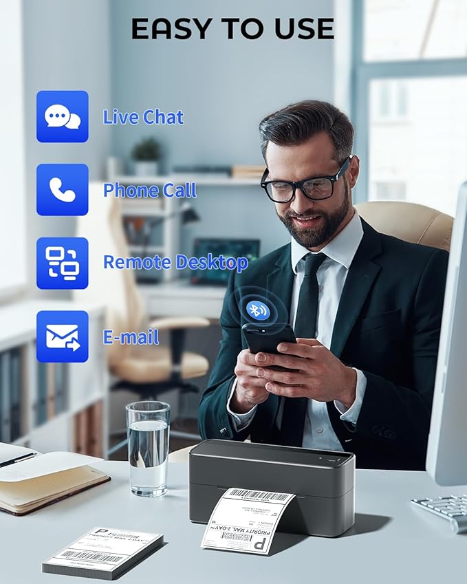 Phomemo 4x6 Shipping Label Printer - 241BT Bluetooth Thermal Label Printer Compatible with iOS&Android, Windows, Mac, Chrome OS, Wireless Thermal Printers for Small Business, Barcode, Packages - Black-DeskLoop Office