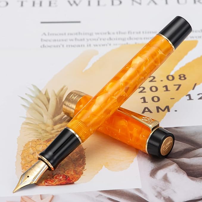 Jinhao 100 Fountain Pen Celluloid Classic Style, #6 Nib Smooth Writing Instrument with Refillable Converter and Pen Case Set-DeskLoop Office
