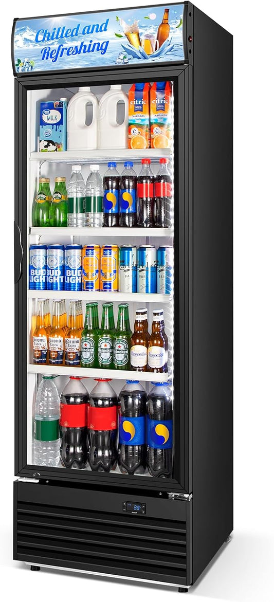 Commercial Beverage Refrigerator, 24 Inch Beverage Fridge, 15 Cu. Ft. Drink Fridge, Display Refrigerator Glass Door, Commercial Display Fridge with Customizable Light Box for Shops, Restaurants, Bars-DeskLoop Office
