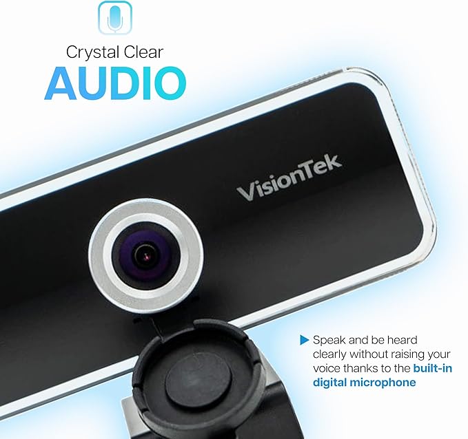 VisionTek VTWC20 Full HD (1080P 30FPS) Webcam, for Windows, Mac, Linux, & Chromebook w/Digital Microphone, Auto Focus, Privacy Cover, & Wide Viewing Angle-DeskLoop Office