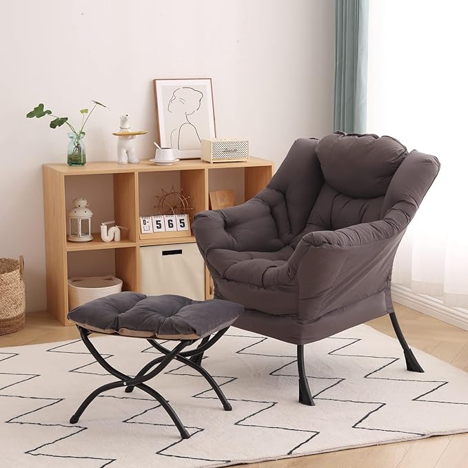 LITA Folding Upholstered Footrest Stool, Modern Small Portable Accent Ottoman with Detachable Thick Cotton Cushion Padded Sofa Stool with Metal Frame for Lazy Chair, Living Room & Bedroom, Smoky Grey-DeskLoop Office