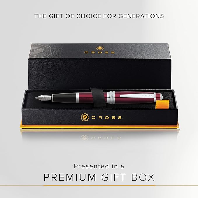 Cross Bailey Refillable Fountain Presented in a Premium Gift Box - Medium Point, Black Ink, Red-DeskLoop Office