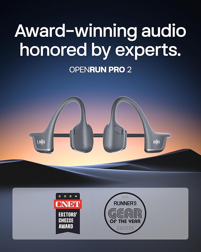 SHOKZ New OpenRun Pro 2 - Open-Ear, Bone Conduction Sport Headphones - with Reflective Strip - Sweat Resistant, Workout Headphones - Secure, Wireless, Comfortable Fit-Deep Bass and Smart Mic App-DeskLoop Office