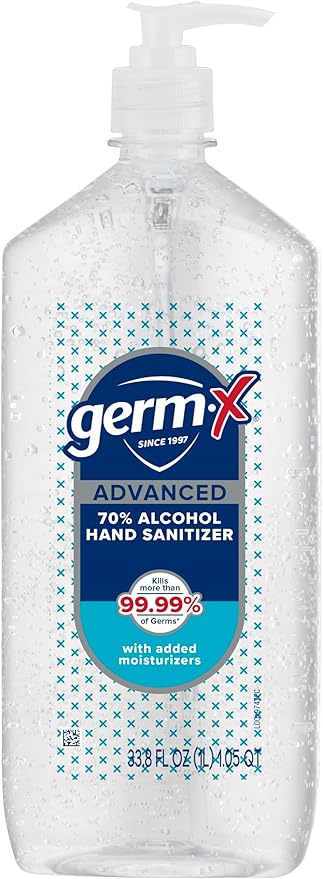 Germ-X Advanced Hand Sanitizer, Non-Drying Moisturizing Clear Gel, Instant and No Rinse Formula, Large Family Size Pump Bottle, Back to School Supplies, 34 Fl Oz (1 Liter)-DeskLoop Office
