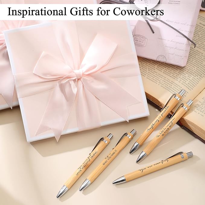 Fulmoon 200 Pcs Employee Appreciation Gifts Bulk Inspirational Bamboo Pens Motivational Thank You Wood Writing Ballpoint Pens for Coworkers Team Staff Leadership Teacher Student Back to School Gifts
