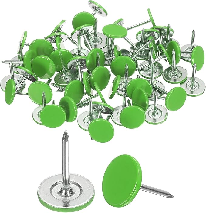 uxcell 100Pcs Upholstery Tacks, 11mmx15mm Flat Head Thumb Tack Decorative Furniture Nails Push Pins for Furniture Sofa Headboards, Light Green-DeskLoop Office