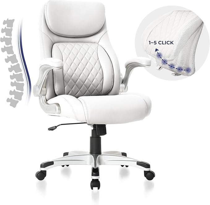 Nouhaus Ergonomic Office Chair Premium Microfiber Leather Adjustable Lumbar Support & Armrests, High Back Comfy Desk Gaming Chairs Executive Computer Swivel Chair Tilt Function(Posture,White)-DeskLoop Office