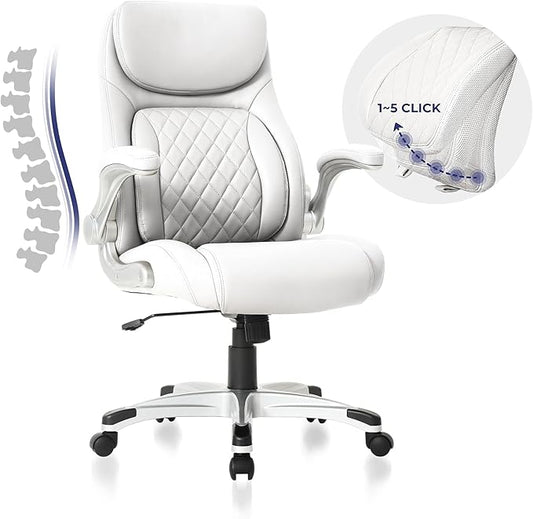 Nouhaus Ergonomic Office Chair Premium Microfiber Leather Adjustable Lumbar Support & Armrests, High Back Comfy Desk Gaming Chairs Executive Computer Swivel Chair Tilt Function(Posture,White)-DeskLoop Office