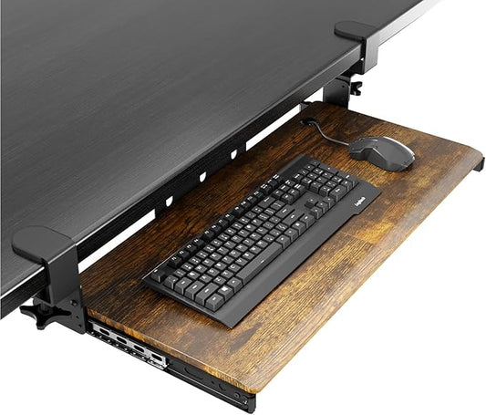 Keyboard Tray Under Desk Pull Out with Extra Sturdy C Clamp Mount System, 27.3 (32.5 inch Including Clamps) x 11 Inch Slide-Out Platform Computer Drawer for Typing Vintage AX01WG02-DeskLoop Office