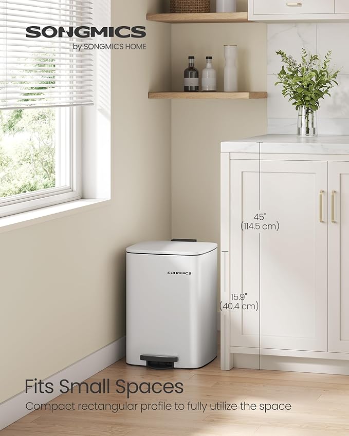 SONGMICS Kitchen Trash Can, 5.2-Gallon (20 L) Trash Bin, Stainless Steel Garbage Can, with Inner Bucket, Soft Close and Stays Open, Cloud White ULTB592W01-DeskLoop Office