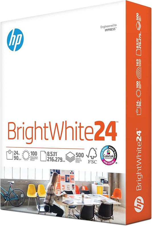 HP Papers | 8.5 x 11 Paper | BrightWhite 24 lb |1 Ream - 500 Sheets| 100 Bright | Made in USA - FSC Certified | 203000R-DeskLoop Office