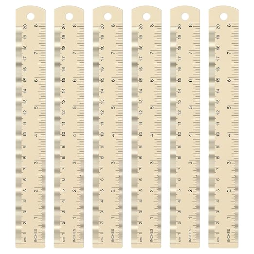 HARFINGTON 6pcs Metal Straight Ruler 20cm Metric SAE Aluminum Alloy Measuring Rulers Scale Tool with Hole for Measure Study Reading Classroom Office, Beige-DeskLoop Office
