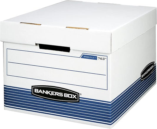 Bankers Box 20 Pack STOR/FILE Medium-Duty File Storage Boxes, FastFold, Lift-Off Lid, Letter/Legal, White/Blue-DeskLoop Office