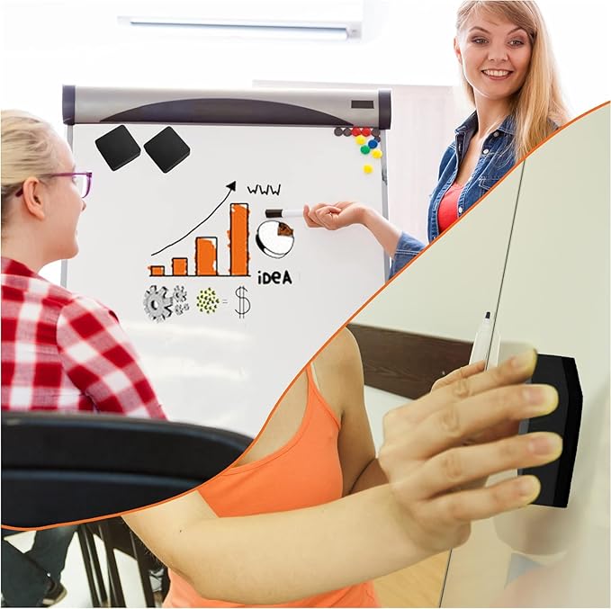 Dry Erase Erasers, 48 Pack Magnetic Whiteboard & Chalkboard Cleansers, Small Magnetic Erasers (Black)-DeskLoop Office
