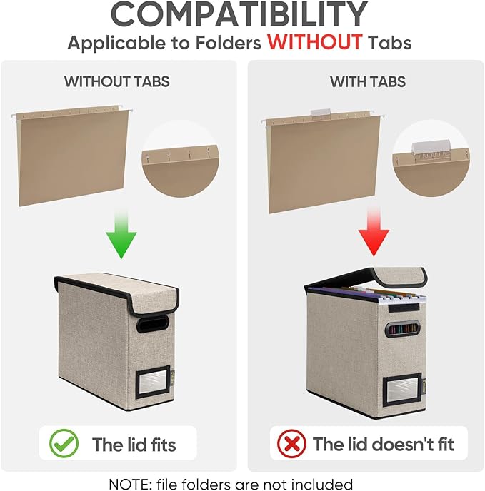 BALEINE File Organizer Box with Lid, Collapsible File Folder Organizer with Plastic Slide, Hanging File Folder Box for Office Document Storage (1 Pack, Beige, S)-DeskLoop Office