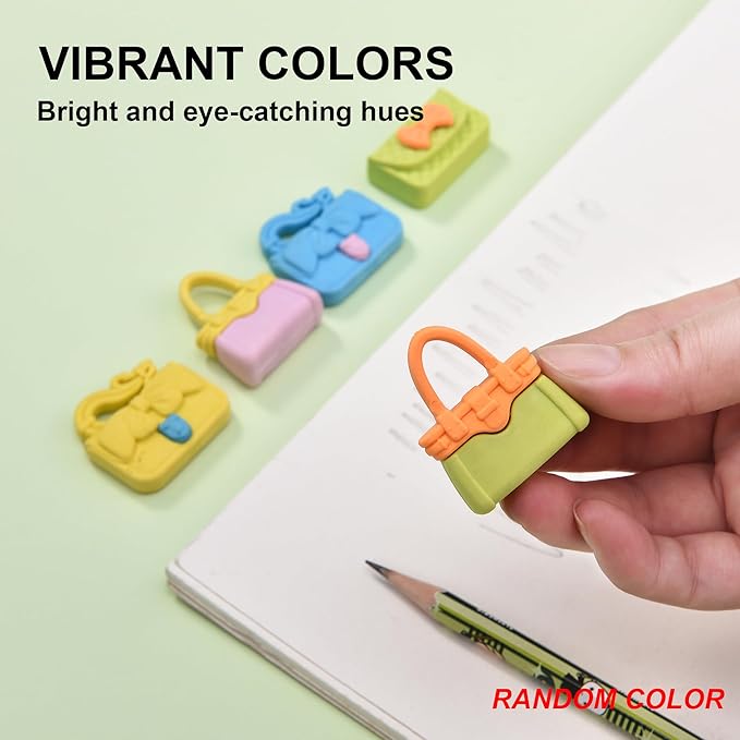 24Pcs Cute Bag Shape Erasers for Girls Kids, Fun Handbag Pencil Erasers for School Classroom Supplies Birthday Party Favors-DeskLoop Office