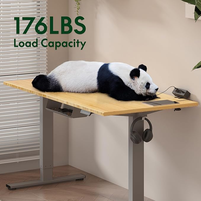 FLEXISPOT EN2 Whole-Piece Bamboo Standing Desk with Clamp Power Strip, 48 x 24 Electric Stand Up Height Adjustable Desk with Cable Management (Grey Frame + 48" Bamboo Top, 2 Packages)-DeskLoop Office