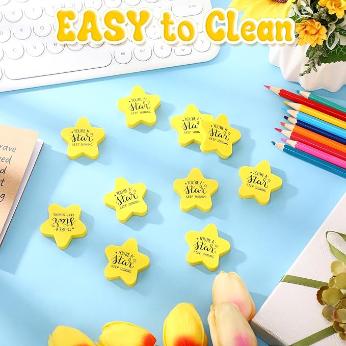 Spakon 100 Pcs Inspirational Star Erasers for Kids Bulk Cute Back to School Erasers 1.57" Fun Eraser for Classroom Prize You're A Star Yellow Motivational Gift for School Student Rewards-DeskLoop Office
