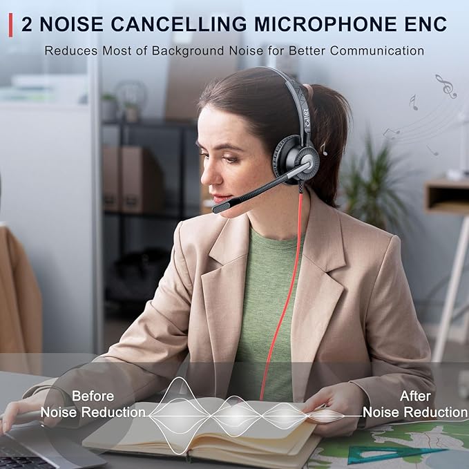 Callez USB Headset with Mic, Computer Headset with ENC Dual Noise Cancelling Microphone & MS Teams Call Button, Wired Mono Headphones for PC Laptop Mac Teams Zoom Home Office Work-DeskLoop Office