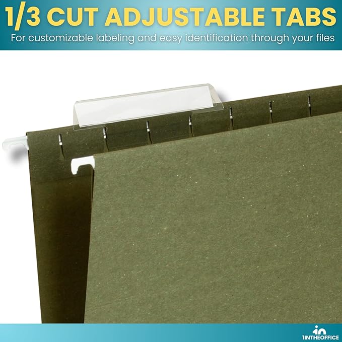 1InTheOffice Green Hanging File Folders Letter Size, Hanging Organizer File Folders, Green Hanging Folders, 1/3 Tabs, 11 pt, 50 Pack-DeskLoop Office