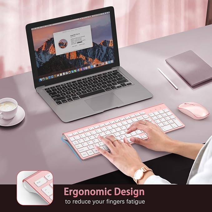 Wireless Keyboard and Mouse,2.4G Full Size and Portable Wireless Keyboard with Numeric Keyboard or Computer/Desktop/Laptop/Windows 10/8/7 -Pink-DeskLoop Office