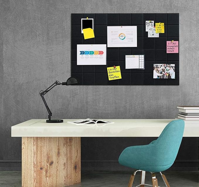 Large Cork Board Felt Board Tiles for Walls with 30 Push Pins, 11.8"x11.8" Pack of 6 Pin Board Notice Boards for Home Office Kitchen, Bulletin Board Wall Tiles for Photos Memos