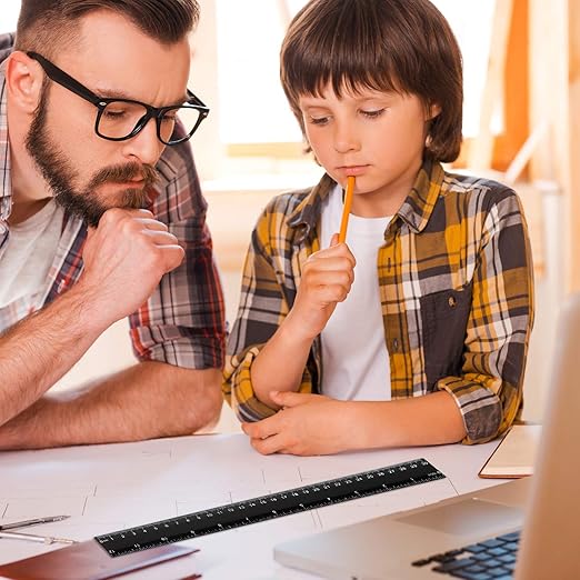 50 Pack Black Plastic Ruler, 12 Inch Standard/Metric Rulers Straight Ruler Measuring Tool for Student School Office (Black)-DeskLoop Office