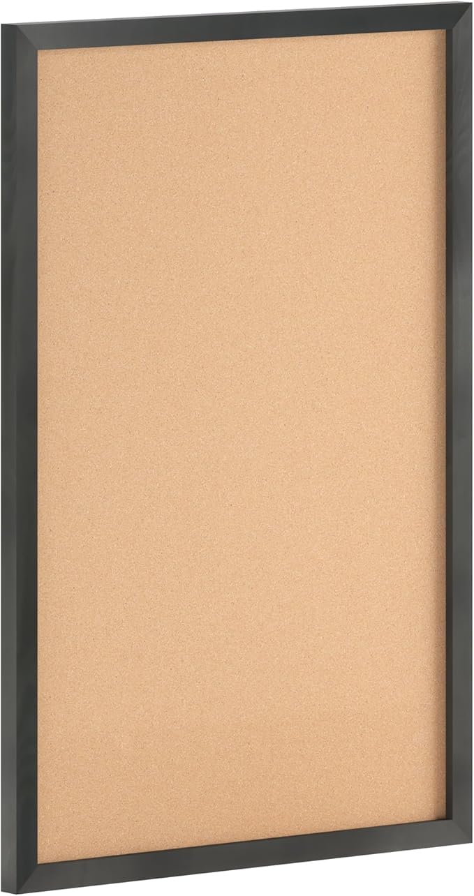 HBCY Creations Wall Mount Black Cork Board - 24" W x 36" H - 6 Wooden Push Pins - Solid Pine Wood Frame - for Kitchen, Classrooms, Restaurant Menus and More!-DeskLoop Office
