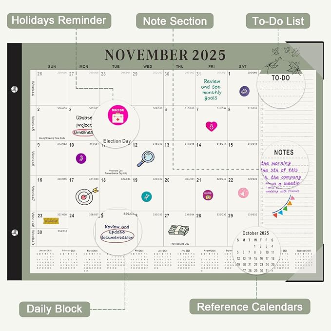 Gannyfer Desk Calendar 2025-2026, Large 18 Monthly Calendar 2025 22" x 17", July 2025 - Dec 2026, Academic Desktop Pad Calendar with To-Do List and Notes, Plastic Cover, Thick Paper, for Planning and Organizing(6 Stickers)-DeskLoop Office