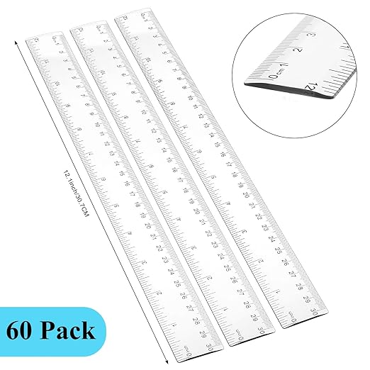 Zonon 60 Pieces 12 Inch Ruler Bulk Clear Plastic Flexible Straight Metric Rulers with Centimeters and Inches Drafting Measuring Tool for Classroom School Students Education-DeskLoop Office