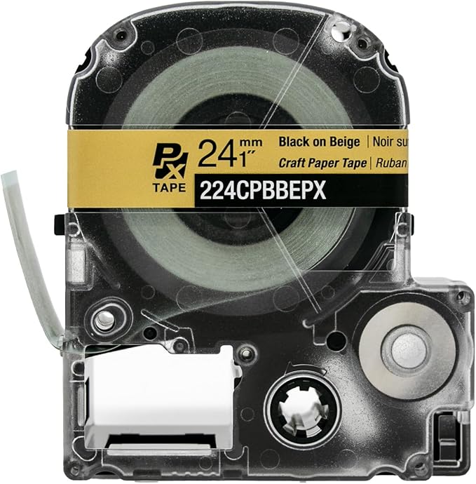 Epson LABELWORKS 224CPBBEPX Genuine Craft Paper Tape Cartridge - Black on Beige Craft Paper Label Maker Tape - 1" (24MM) Wide, 16.5'-DeskLoop Office