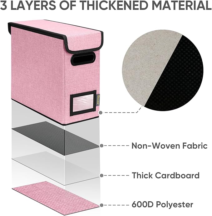BALEINE File Organizer Box with Lid, Collapsible File Folder Organizer with Plastic Slide, Hanging File Folder Box for Office Document Storage (1 Pack, Pink, S)-DeskLoop Office