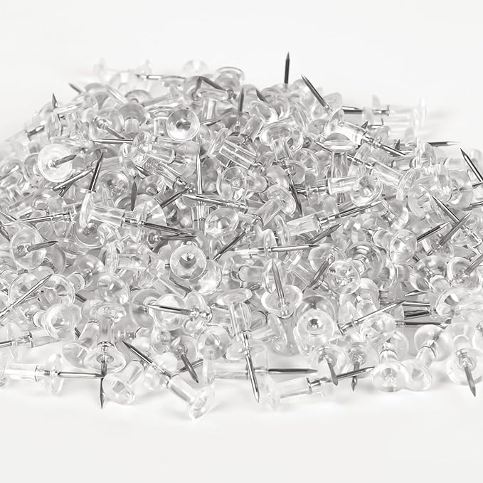 1000 PCS Clear Push pins Tacks for Wall Cork Board Bulletin Board use Clear Plastic Head Pins for Home Office Craft Projects-DeskLoop Office